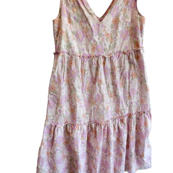 Petal + Pup Pink Floral Midi Dress ruffle Cottagecore Sundress Pockets S/4 - Picture 4 of 9